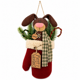 Merry Woofmas Mitten with Walnut 14" Primitive Christmas Decor