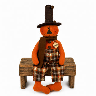Pluto the Jingle Bell Jack-O-Lantern | 18" Primitive Fall Jack-O-Lantern Shelf Sitter