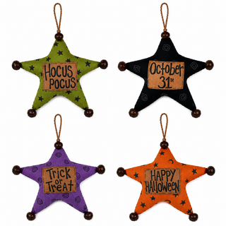 Medium Halloween Star Ornament Set (4A) | 7" Primitive Halloween Ornament Set