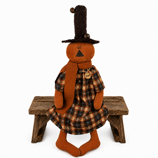 Pearl the Jingle Bell Jack-O-Lantern | 24" Primitive Fall Jack-O-Lantern Shelf Sitter