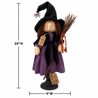Frankie the Whimsy Witch on Large Spindle | 20" Primitive Halloween Shelf Sitter