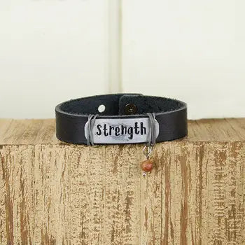 Strength Black Leather Bracelet