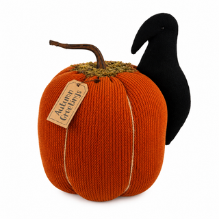 Autumn Greetings Jumbo Tall Pumpkin with Crow 12" | Primitive Fall Decor