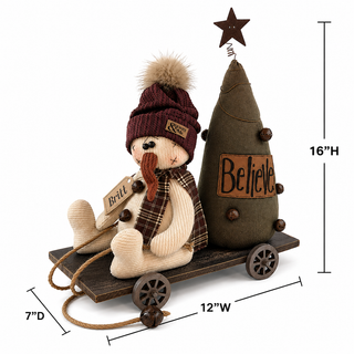 Britt the Snowman on Cart | 16" Primitive Christmas Cart Decor