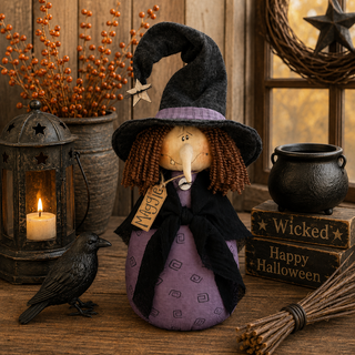 Maggie the Whimsy Witch | 11" Primitive Halloween Shelf Sitter
