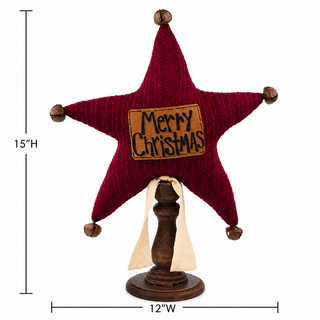 Merry Christmas Star on Tall Spindle | 15" Primitive Christmas Spindle Decor