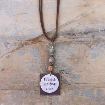 Radiate Positive Vibes Coffee Necklace w/Dark Beads