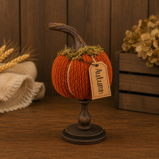 Autumn Round Pumpkin Mini Spindle | 6.5" Primitive Harvest Spindle Decor