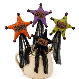 Mini Halloween Star Wand Set (4A) | 14" Primitive Halloween Wand Set