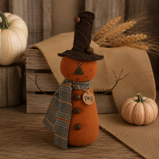 Ping the Jingle Bell Jack-O-Lantern | 11" Primitive Fall Jack-O-Lantern Shelf Sitter