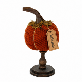 Autumn Round Pumpkin Mini Spindle | 6.5" Primitive Harvest Spindle Decor