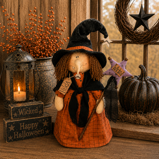 Hilda the Whimsy Witch | 18" Primitive Halloween Shelf Sitter