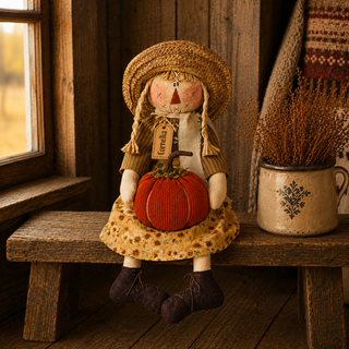 Cornelia the Scarecrow with Pumpkin 21" | Primitive Fall Decor