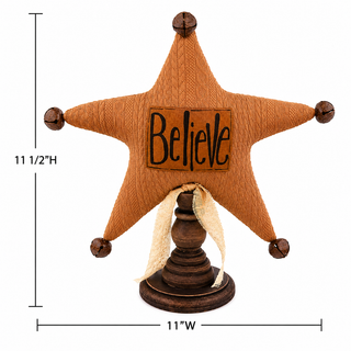Believe Star on Short Spindle | 11.5" Primitive Christmas Spindle Decor