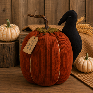 Autumn Greetings Jumbo Tall Pumpkin with Crow 12" | Primitive Fall Decor
