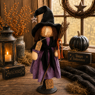 Frankie the Whimsy Witch on Large Spindle | 20" Primitive Halloween Shelf Sitter