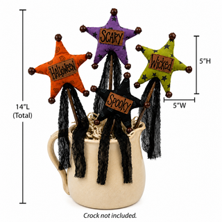 Mini Halloween Star Wand Set (4A) | 14" Primitive Halloween Wand Set