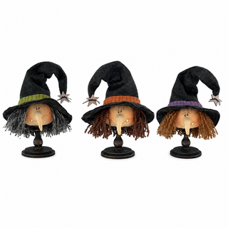 Whimsy Witch Small Spindle Set (3A) | 7" Primitive Halloween Shelf Sitter