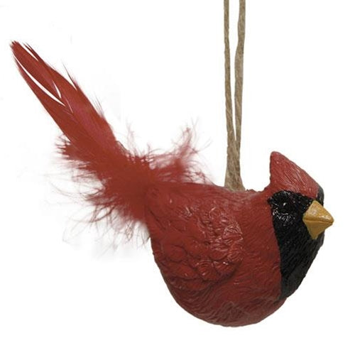 Resin Cardinal Ornament w/ Feather & Twine