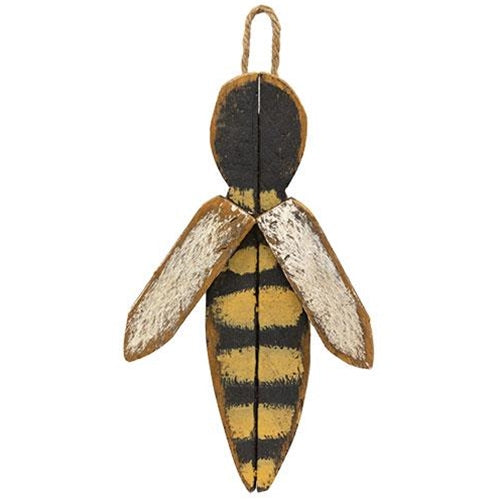 Distressed Primitive Lath Wood Bee Ornament