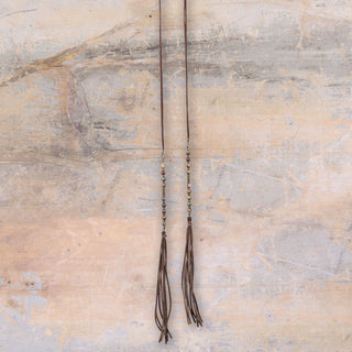 E18206 Coffee Wrap Choker with Dark Beads and Tassels