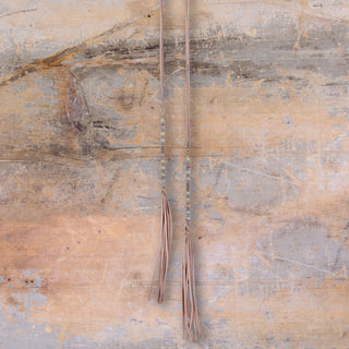 E18208 Tan Wrap Choker with Light Beads and Tassels