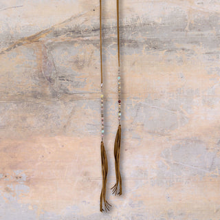 E18209 Light Cocoa Wrap Choker with Light Beads and Tassels