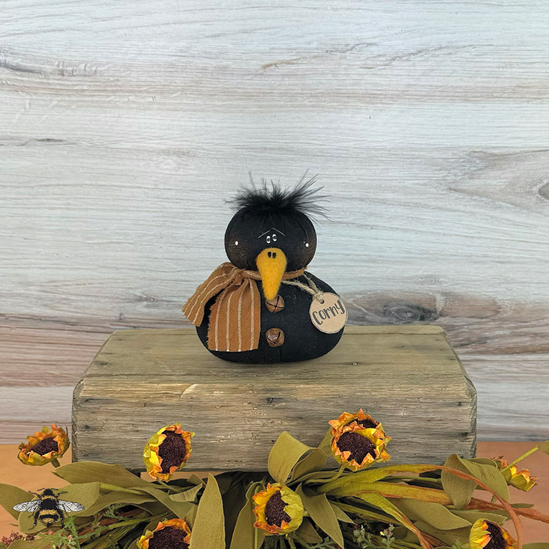 Corny the Baby Crow - Handmade Primitive: Whimsical Soft Sculpture Collectible Black Crow for Fall Décor by Honey and Me, Inc™