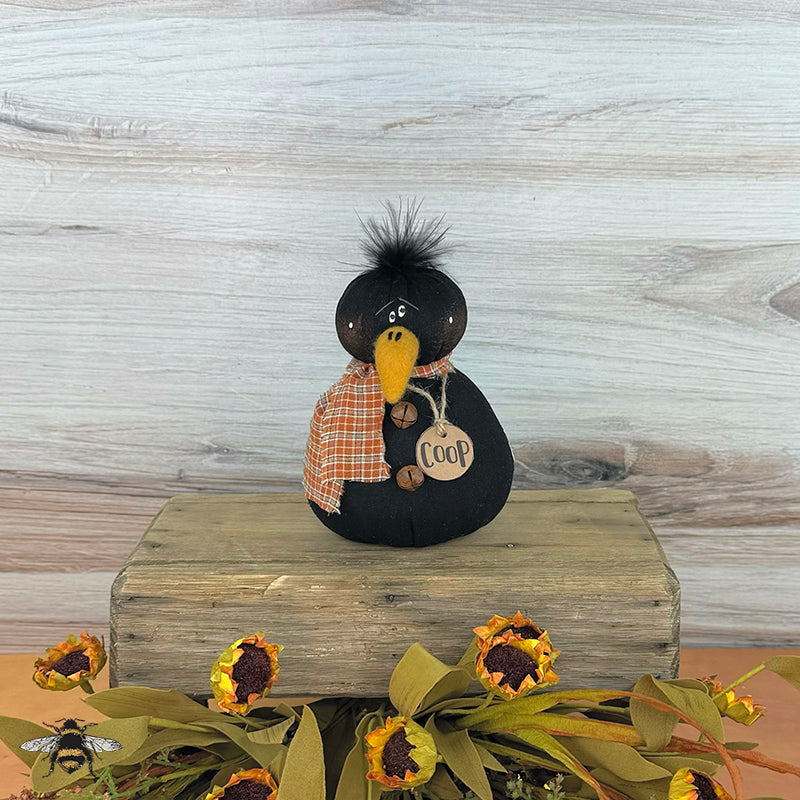 Coop the Baby Crow - Handmade Primitive: Whimsical Soft Sculpture Collectible Black Crow for Fall Décor by Honey and Me, Inc™