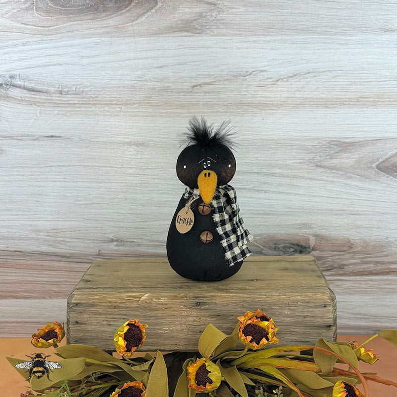 Crackle the Baby Crow - Handmade Primitive: Whimsical Soft Sculpture Collectible Black Crow for Fall Décor by Honey and Me, Inc™