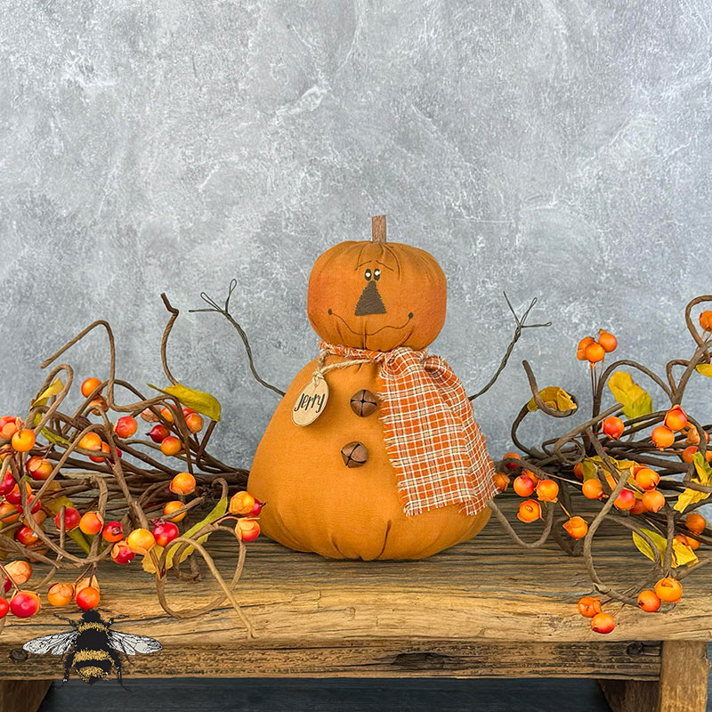 Jerry the Jack-O-Lantern - Whimsical Primitive Textile Art: Handmade Soft Sculpture Collectible by Honey and Me, Inc™