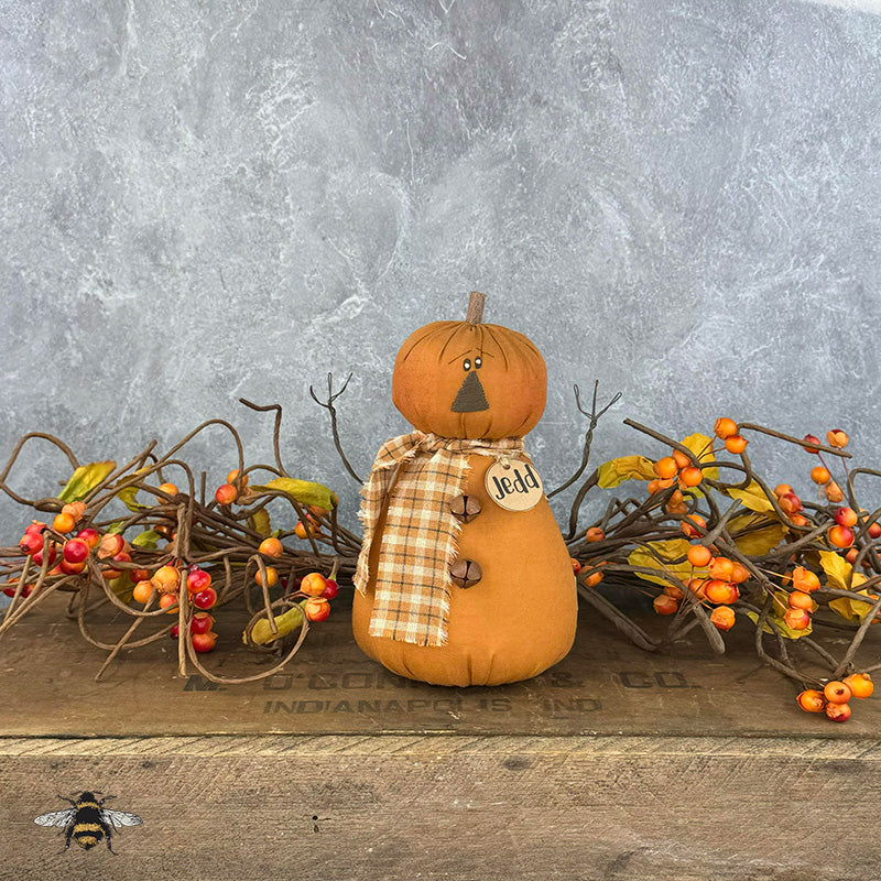 Jedd the Jack-O-Lantern - Whimsical Primitive Textile Art: Handmade Soft Sculpture Collectible by Honey and Me, Inc™