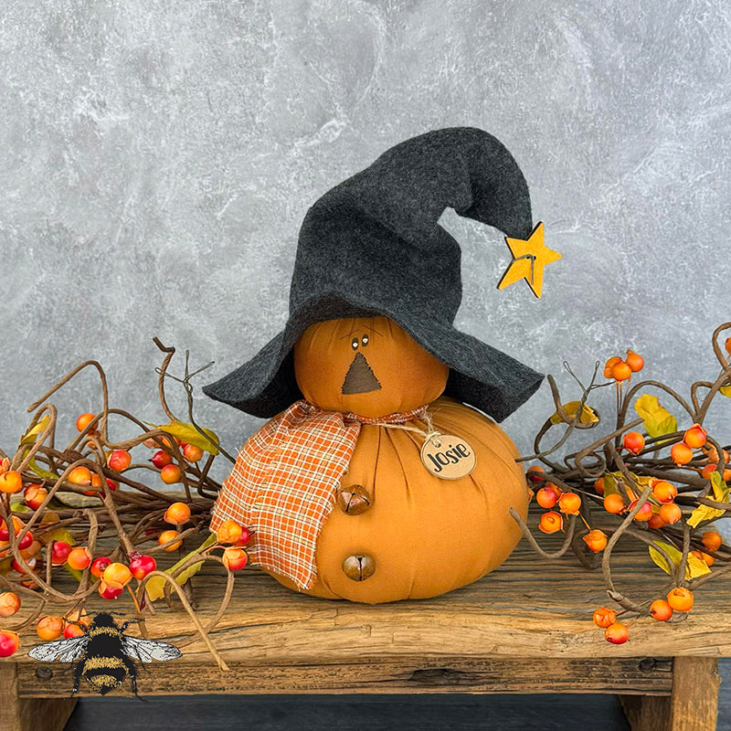 Josie the Jack-O-Lantern - Whimsical Primitive Textile Art: Handmade Soft Sculpture Collectible by Honey and Me, Inc™