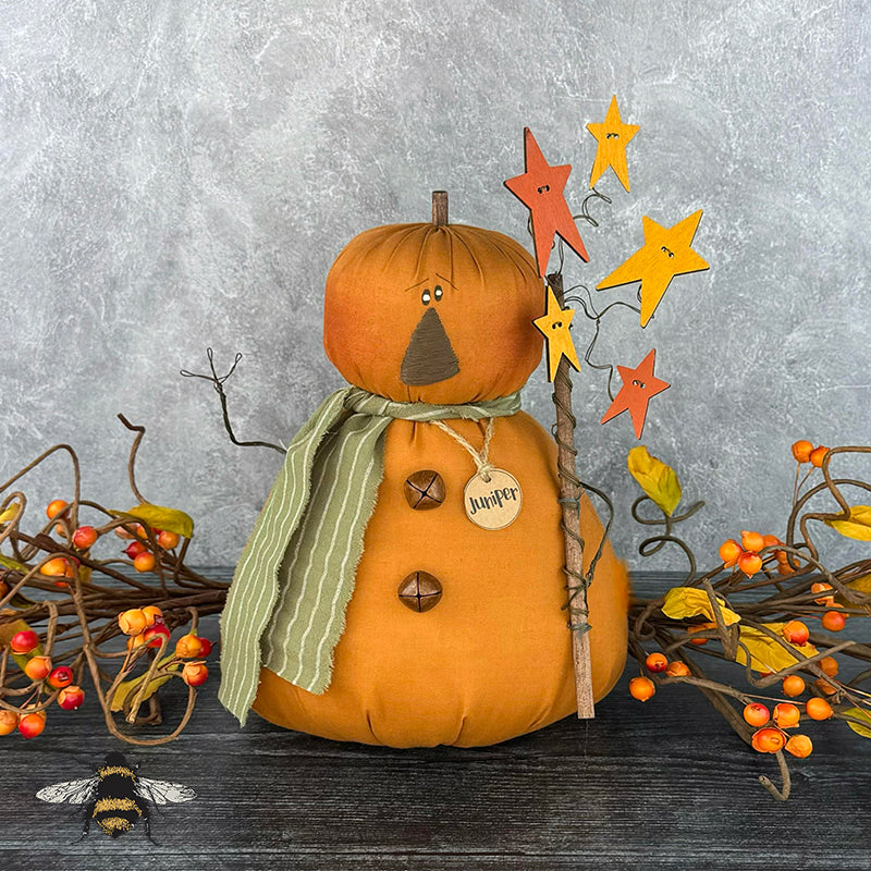 Juniper the Jack-O-Lantern - Whimsical Primitive Textile Art: Handmade Soft Sculpture Collectible by Honey and Me, Inc™