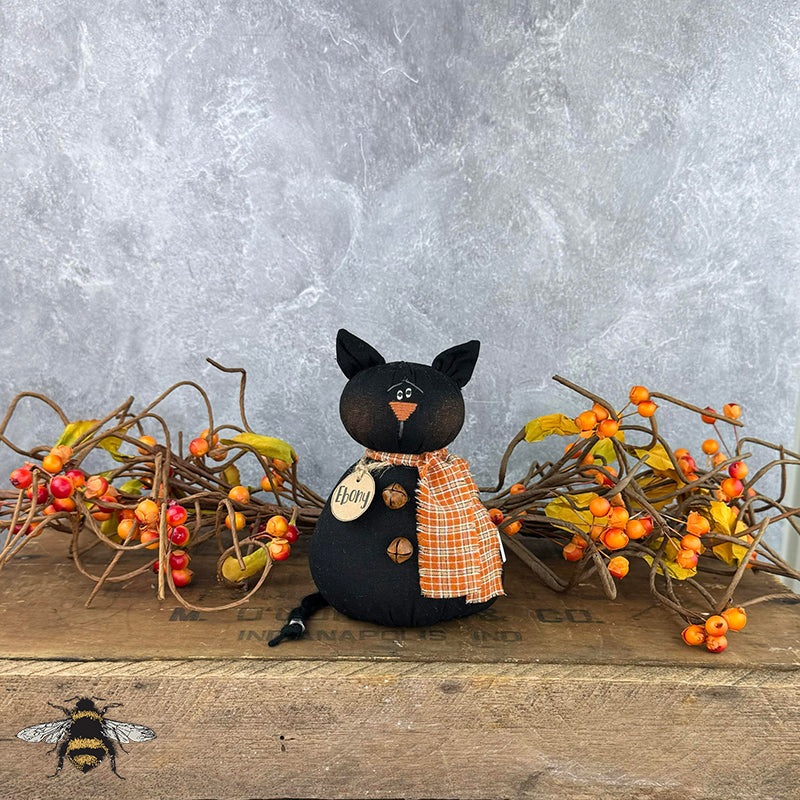 Ebony the Baby Cat - Handmade Primitive Textile Art: Whimsical Soft Sculpture Collectible by Honey and Me, Inc™