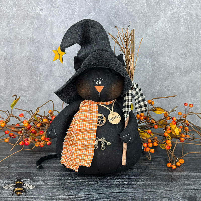 Stormy the Cat - Handmade Primitive Textile Art: Whimsical Soft Sculpture Collectible for Halloween Décor by Honey and Me, Inc™