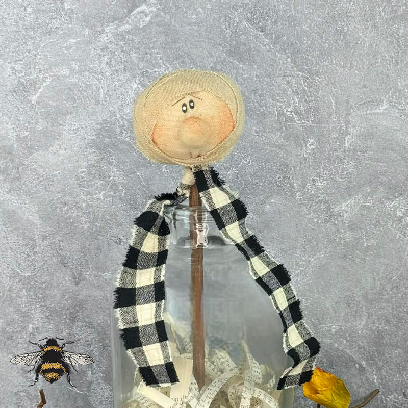 Baby Mummy Head Wand - Handmade Textile Art: Whimsical Primitive Mummy for Halloween Décor by Honey and Me, Inc™