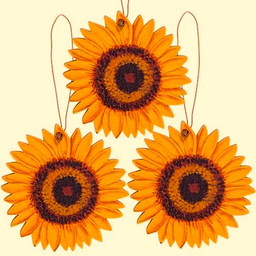 Farmhouse Sunflower Wooden Ornaments - Set of Three