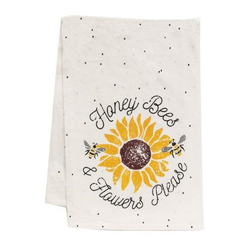 Honey Bees and Flowers Please Sunflower Tea Towel