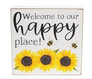 Happy Place Sunflower Bee Box Sign