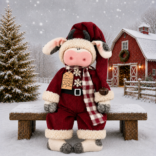 Jolly Moo the Santa Cow 19" Primitive Christmas Decor