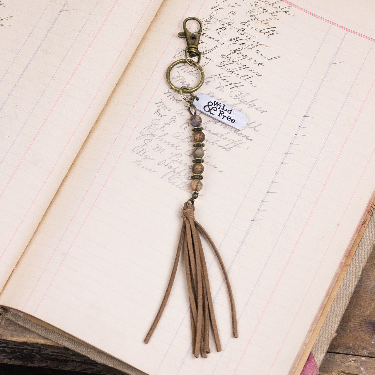 Wild & Free with Dk. Beads/Tassel Keychain