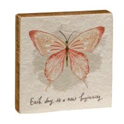 Each Day New Beginning Pink Butterfly Wood Block Sign