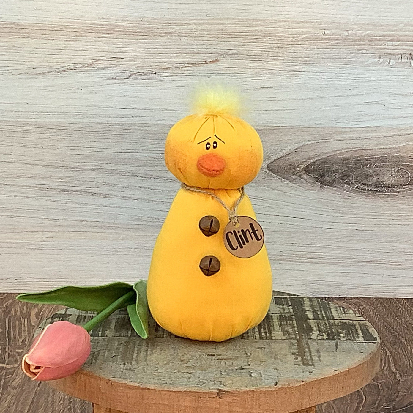 Clint the Chicklet- Whimsical Primitive Textile Art: Handmade Soft Sculpture Collectible Baby Chick by Honey and Me, Inc™