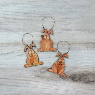 Small Whimsy Wabbits with Carrot Doodle Ornament Set (3A)