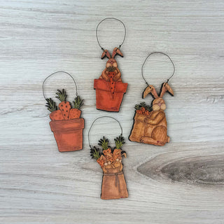 Small Whimsy Wabbits Gathering  Carrots Doodle Ornament Set (4A)