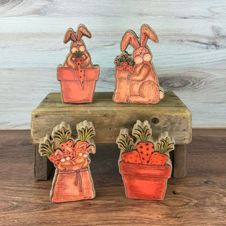 Small Chunky Whimsy Wabbits Gathering  Carrots Doodle Sitter (sold separately)