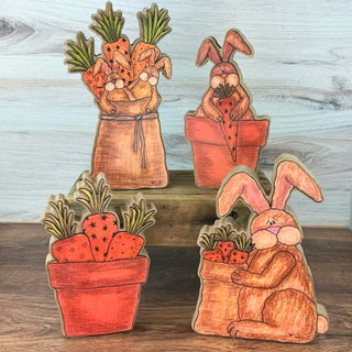 Large Chunky Whimsy Wabbits Gathering  Carrots Doodle Sitter (sold separately)