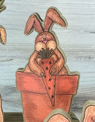 Large Chunky Whimsy Wabbits Gathering  Carrots Doodle Sitter (sold separately)
