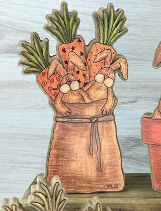 Large Chunky Whimsy Wabbits Gathering  Carrots Doodle Sitter (sold separately)
